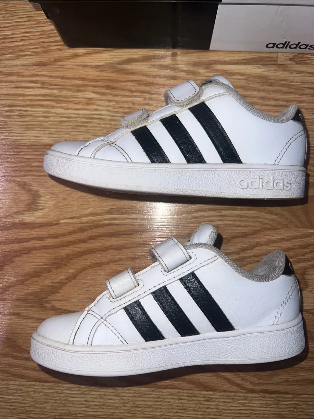 Adidas Kids White Sneakers with Black Stripes